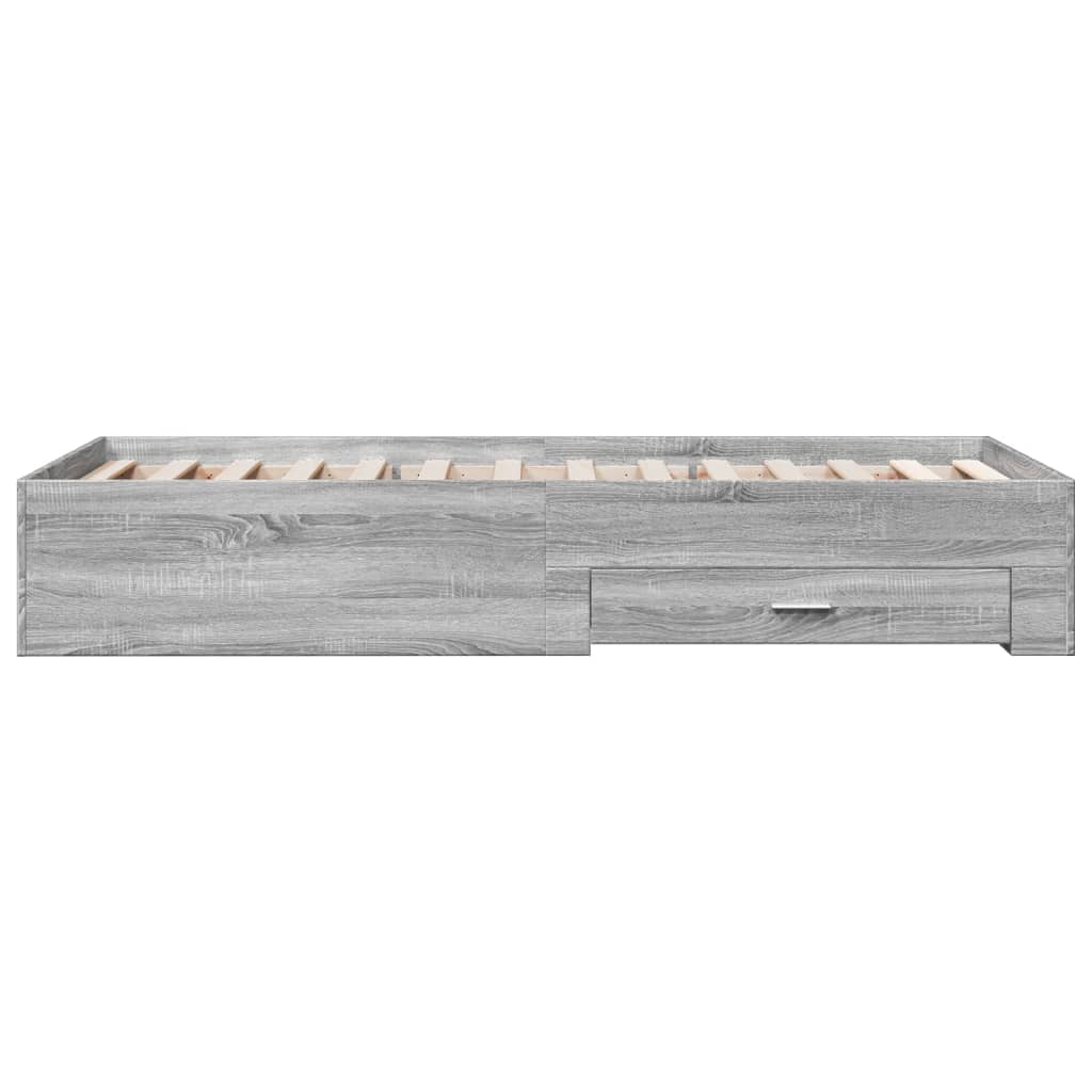Bedframe met lades bewerkt hout grijs sonoma eiken 90x190 cm is nu te koop bij PeponiXL, paradijselijk wonen!