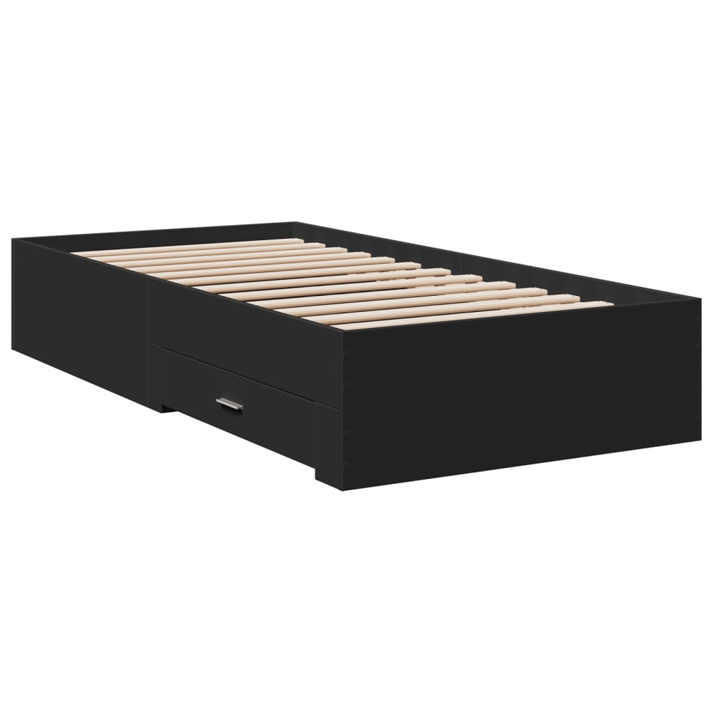 Bedframe met lades bewerkt hout zwart 75x190 cm is nu te koop bij PeponiXL, paradijselijk wonen!