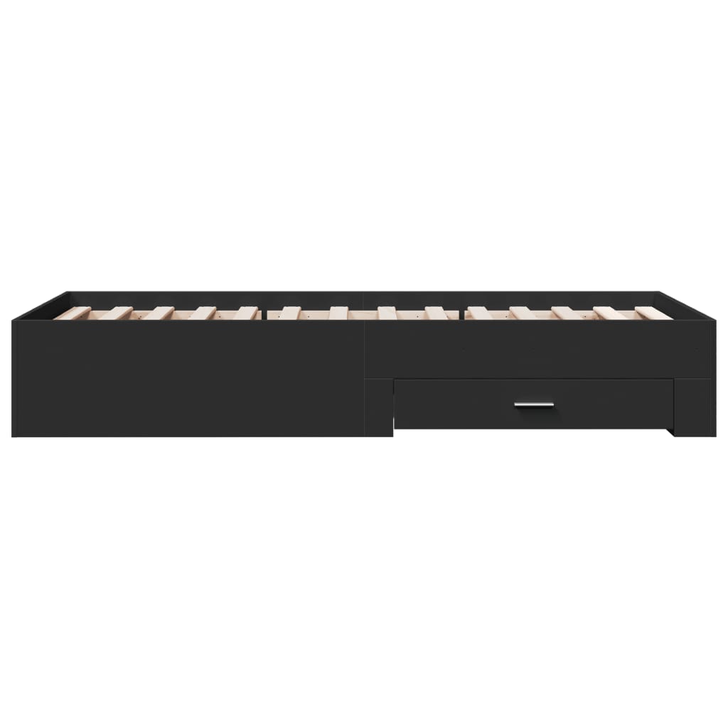 Bedframe met lades bewerkt hout zwart 75x190 cm is nu te koop bij PeponiXL, paradijselijk wonen!