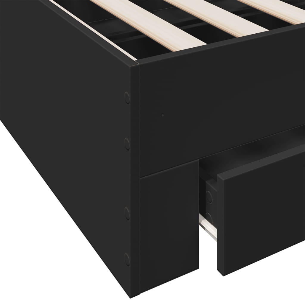 Bedframe met lades bewerkt hout zwart 75x190 cm is nu te koop bij PeponiXL, paradijselijk wonen!