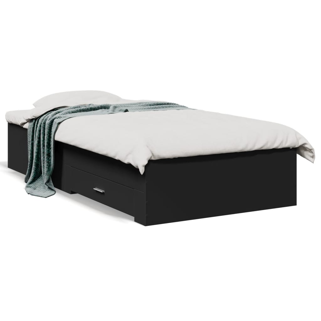 Bedframe met lades bewerkt hout zwart 75x190 cm is nu te koop bij PeponiXL, paradijselijk wonen!