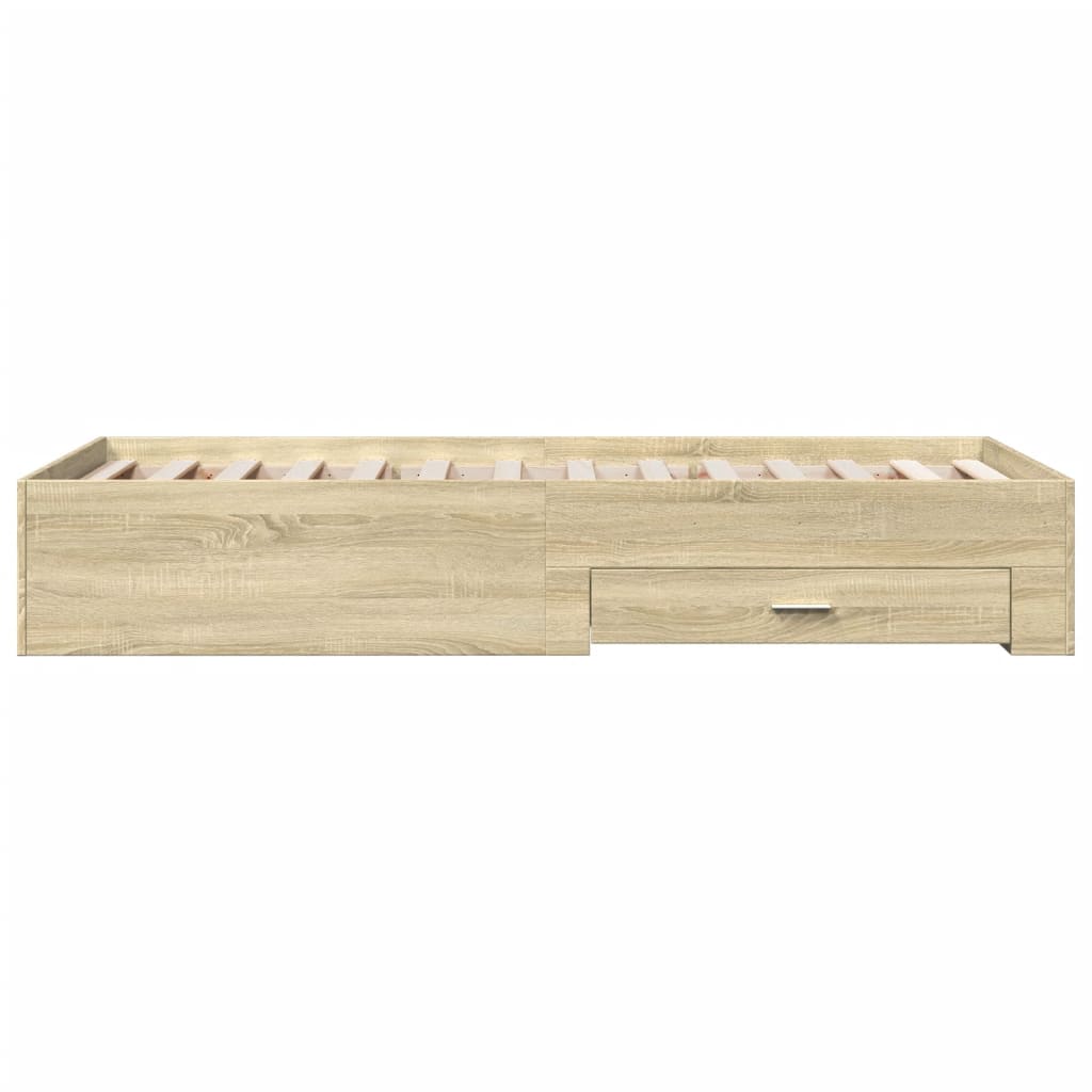 Bedframe met lades bewerkt hout sonoma eikenkleurig 75x190 cm is nu te koop bij PeponiXL, paradijselijk wonen!