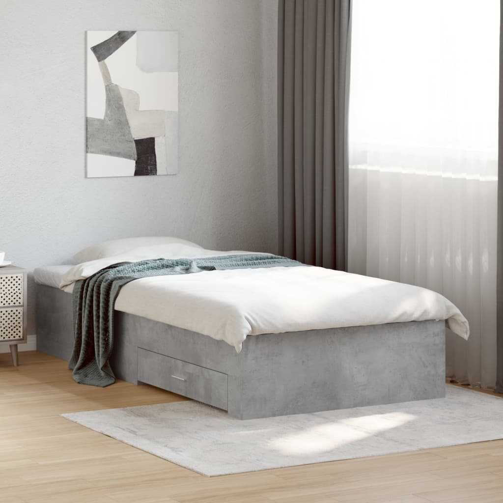 Bedframe met lades bewerkt hout betongrijs 75x190 cm is nu te koop bij PeponiXL, paradijselijk wonen!