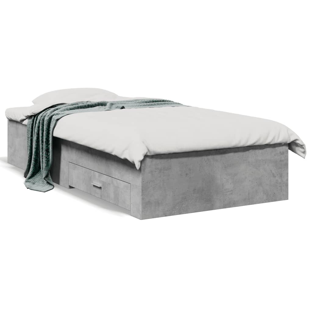 Bedframe met lades bewerkt hout betongrijs 75x190 cm is nu te koop bij PeponiXL, paradijselijk wonen!