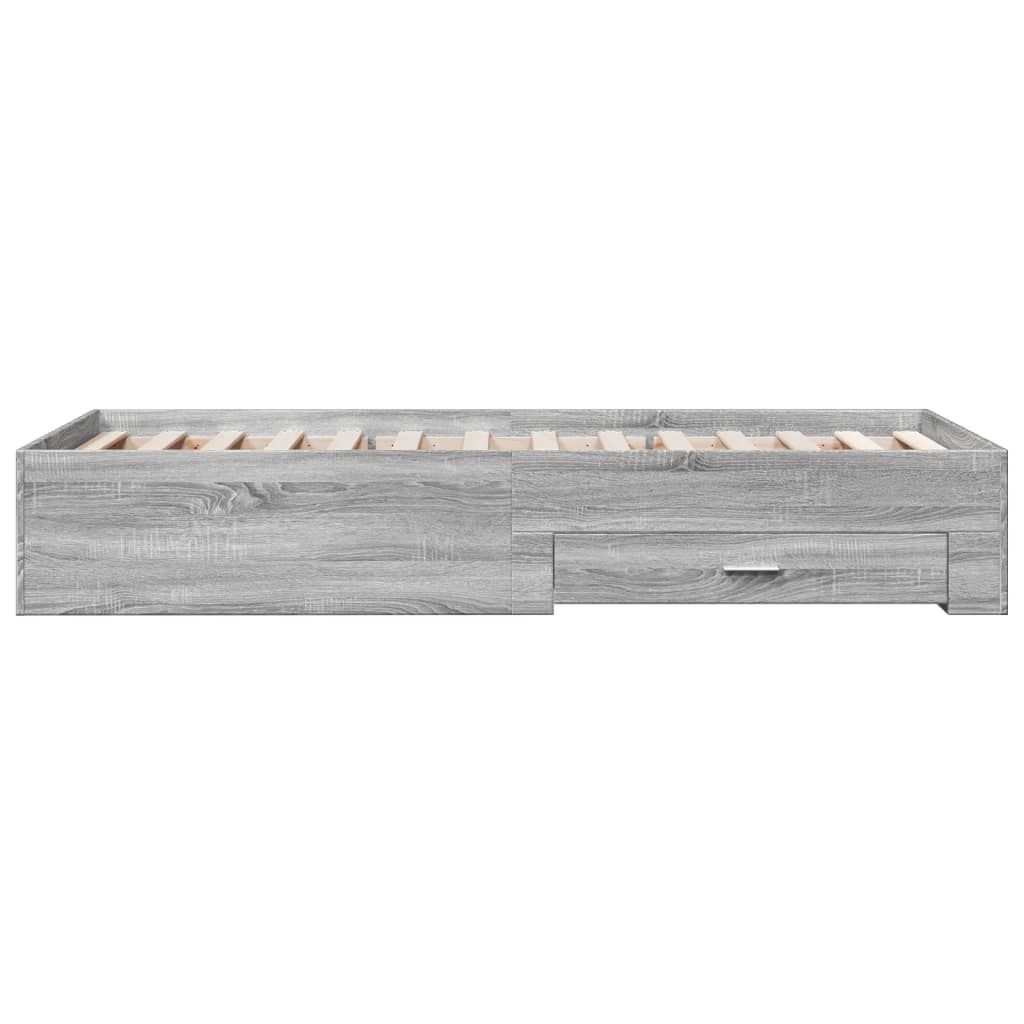 Bedframe met lades bewerkt hout grijs sonoma eiken 75x190 cm is nu te koop bij PeponiXL, paradijselijk wonen!
