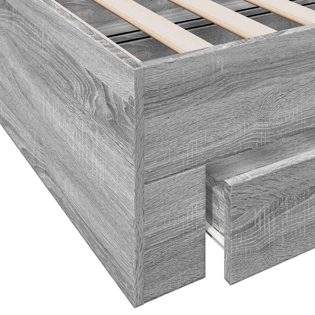 Bedframe met lades bewerkt hout grijs sonoma eiken 75x190 cm is nu te koop bij PeponiXL, paradijselijk wonen!
