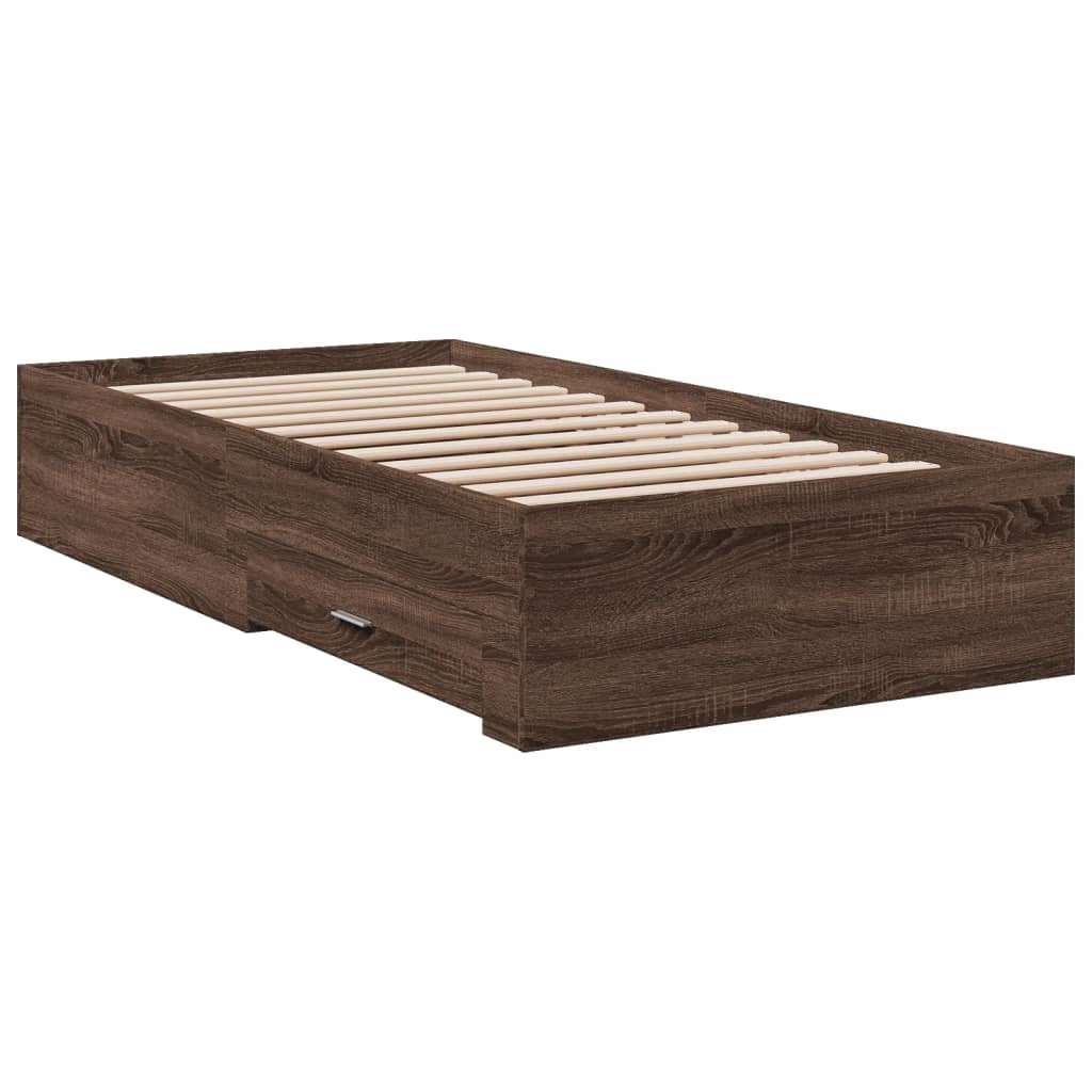 Bedframe met lades bewerkt hout bruin eikenkleurig 75x190 cm is nu te koop bij PeponiXL, paradijselijk wonen!