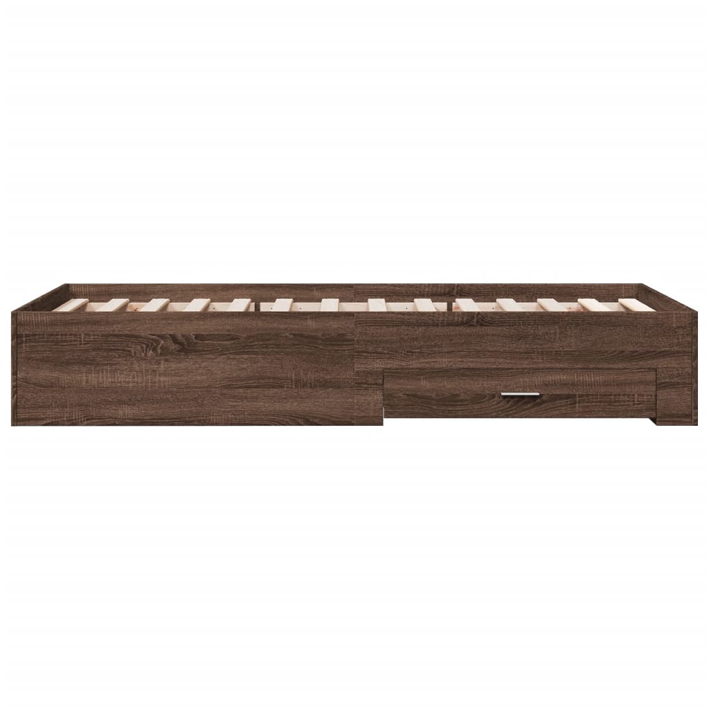 Bedframe met lades bewerkt hout bruin eikenkleurig 75x190 cm is nu te koop bij PeponiXL, paradijselijk wonen!