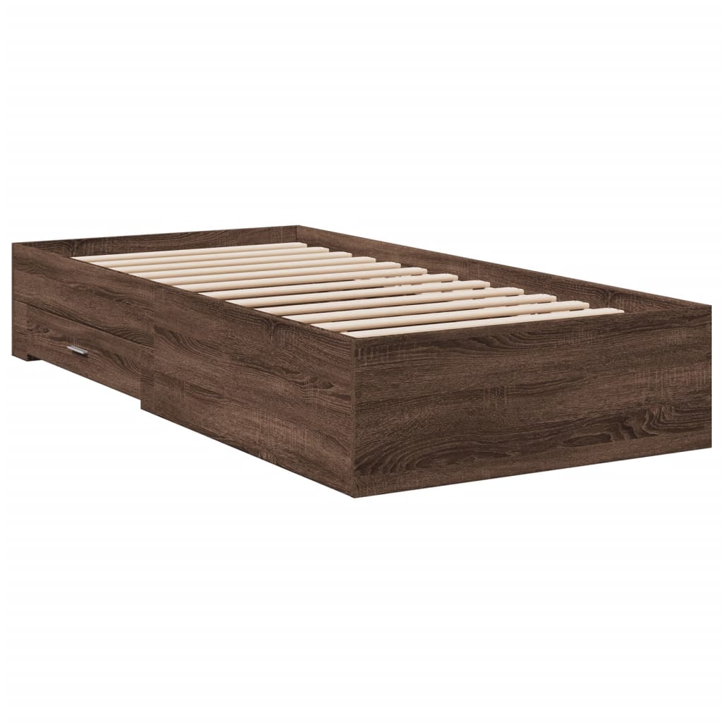 Bedframe met lades bewerkt hout bruin eikenkleurig 75x190 cm is nu te koop bij PeponiXL, paradijselijk wonen!