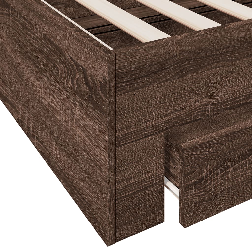 Bedframe met lades bewerkt hout bruin eikenkleurig 75x190 cm is nu te koop bij PeponiXL, paradijselijk wonen!