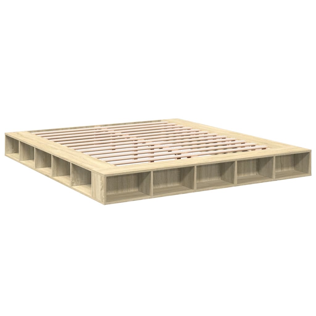 Bedframe bewerkt hout sonoma eikenkleurig 200x200 cm is nu te koop bij PeponiXL, paradijselijk wonen!