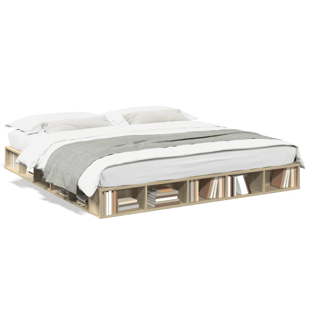 Bedframe bewerkt hout sonoma eikenkleurig 200x200 cm is nu te koop bij PeponiXL, paradijselijk wonen!