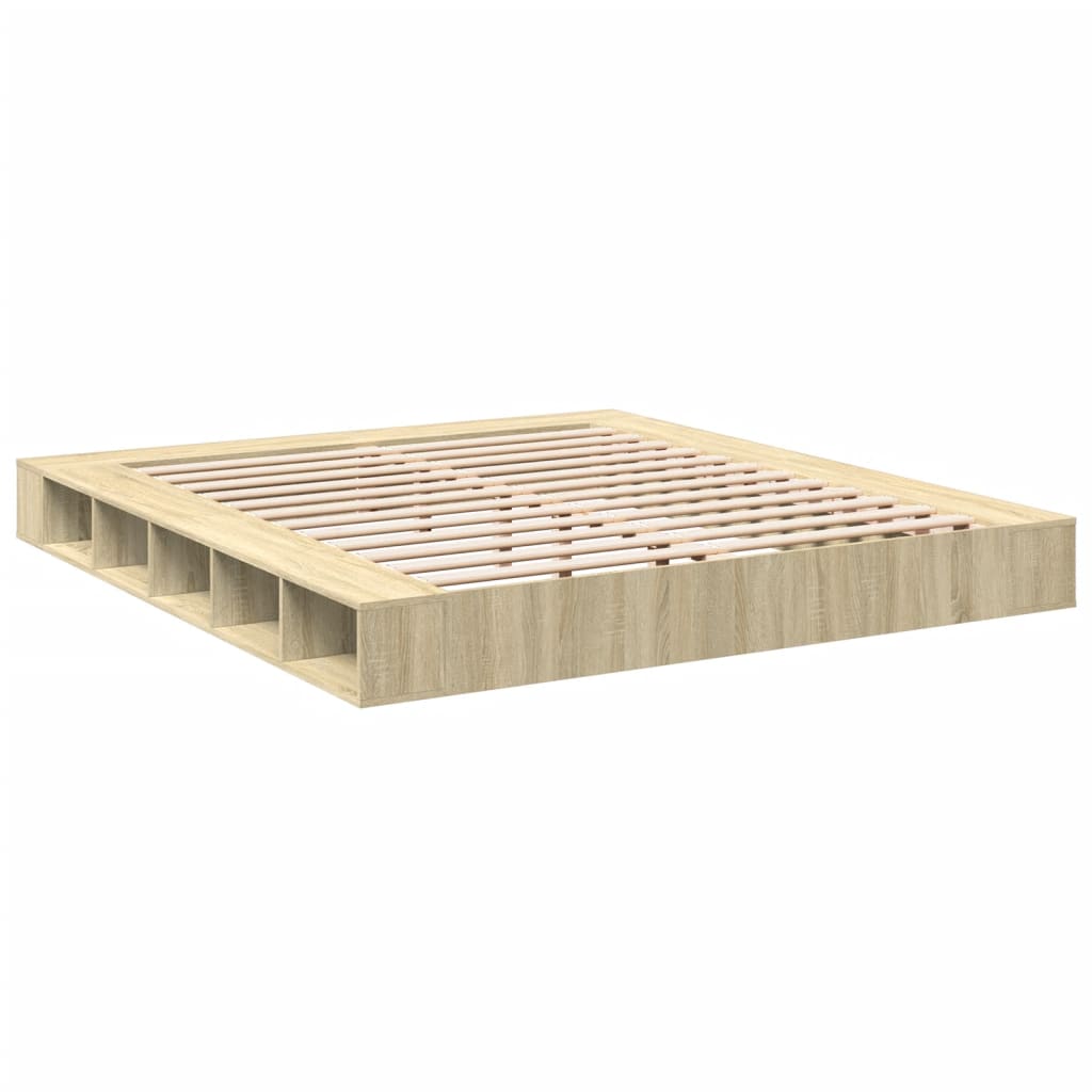 Bedframe bewerkt hout sonoma eikenkleurig 200x200 cm is nu te koop bij PeponiXL, paradijselijk wonen!