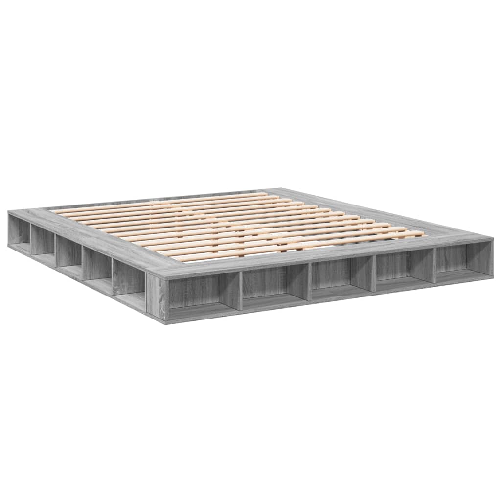 Bedframe bewerkt hout grijs sonoma eikenkleurig 200x200 cm is nu te koop bij PeponiXL, paradijselijk wonen!