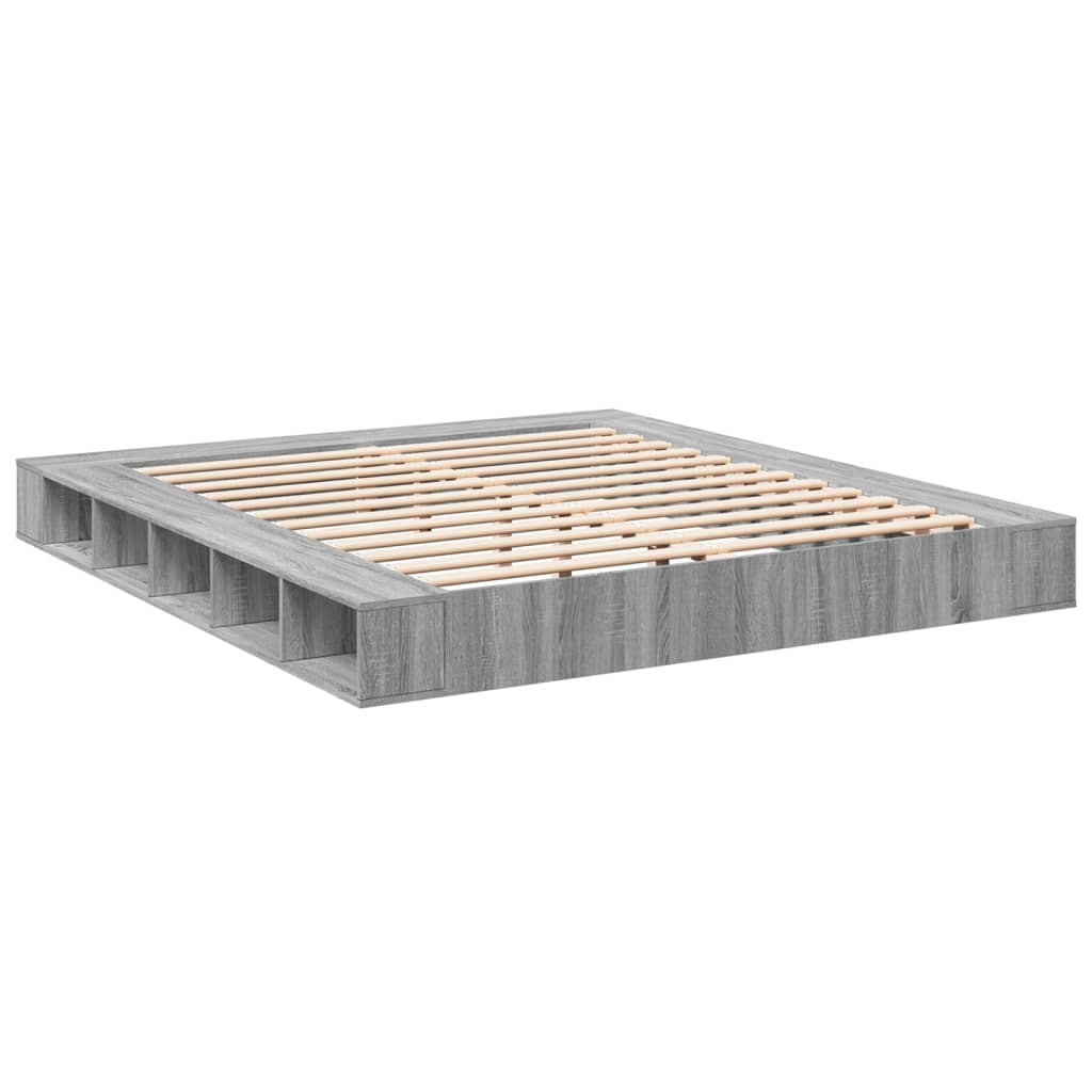 Bedframe bewerkt hout grijs sonoma eikenkleurig 200x200 cm is nu te koop bij PeponiXL, paradijselijk wonen!
