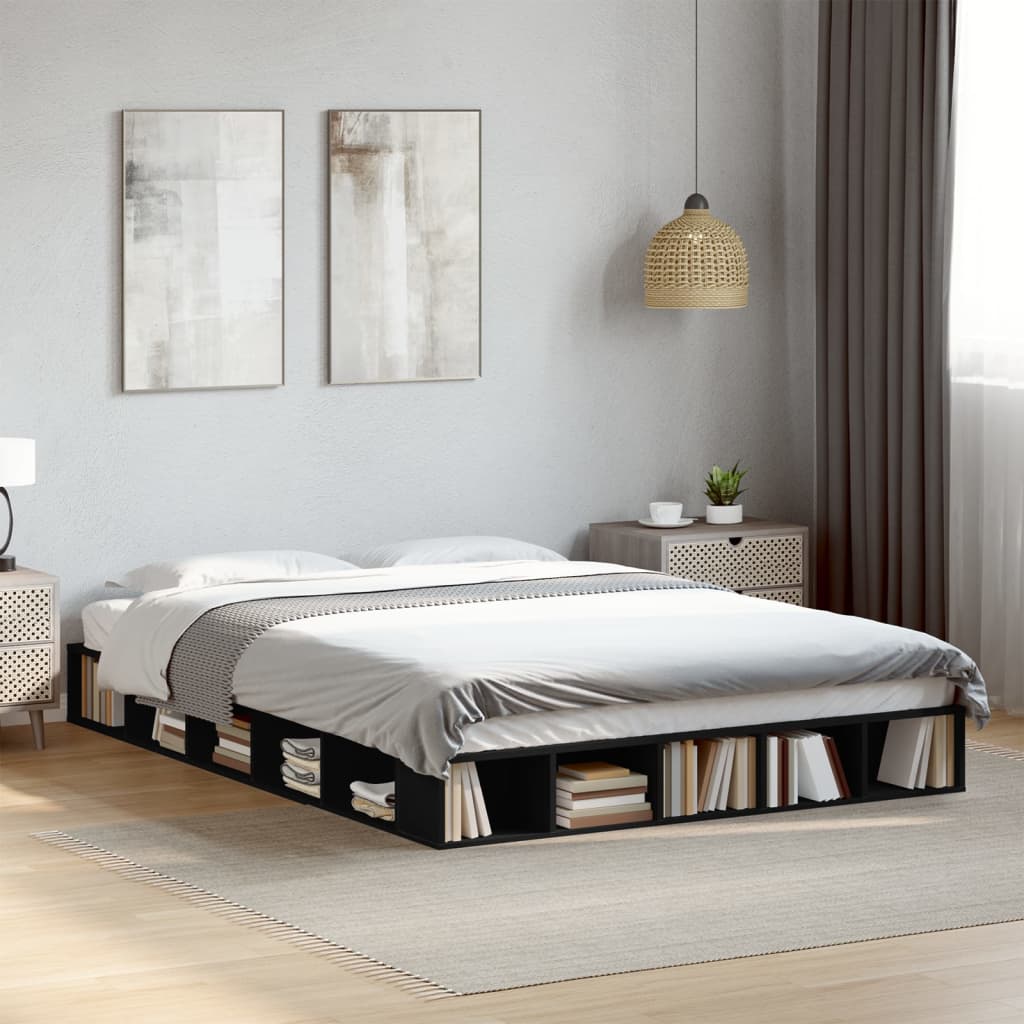 Bedframe bewerkt hout zwart 160x200 cm is nu te koop bij PeponiXL, paradijselijk wonen!