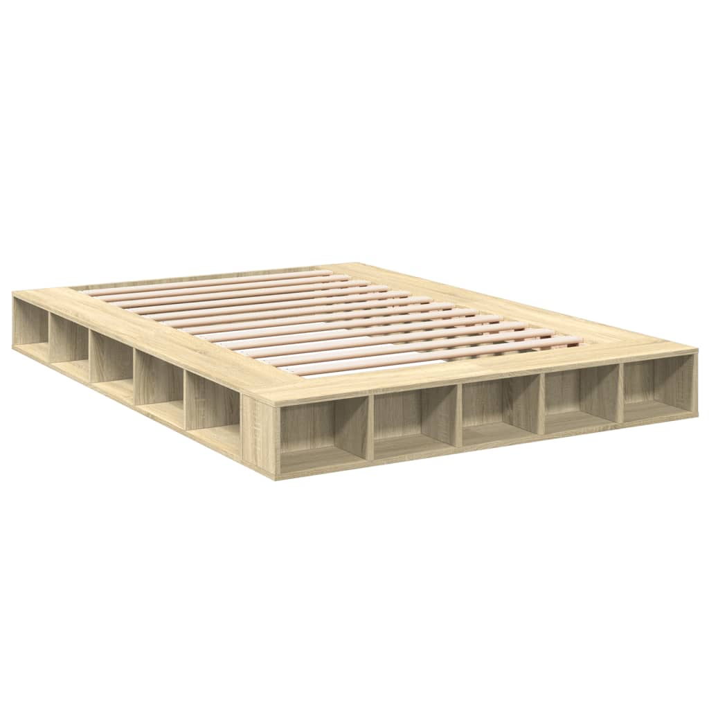 Bedframe bewerkt hout sonoma eikenkleurig 160x200 cm is nu te koop bij PeponiXL, paradijselijk wonen!