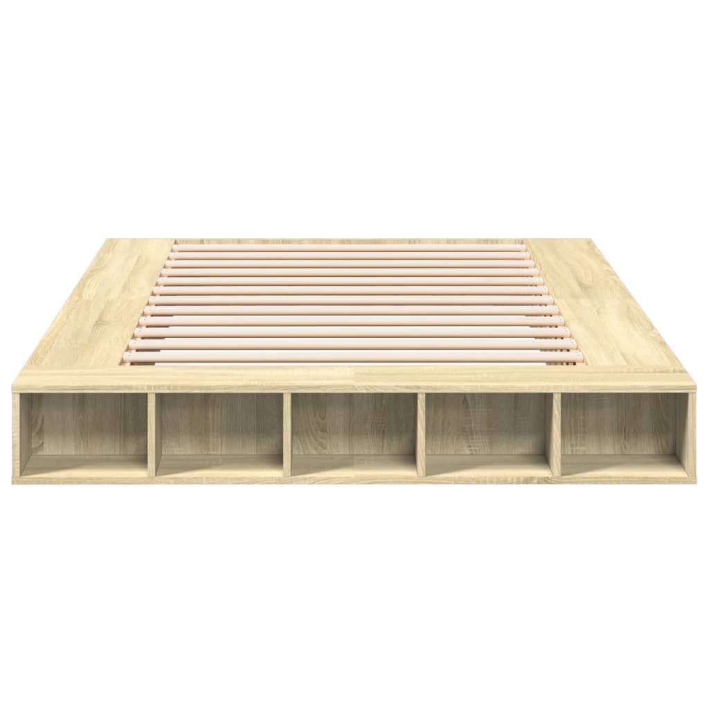 Bedframe bewerkt hout sonoma eikenkleurig 160x200 cm is nu te koop bij PeponiXL, paradijselijk wonen!