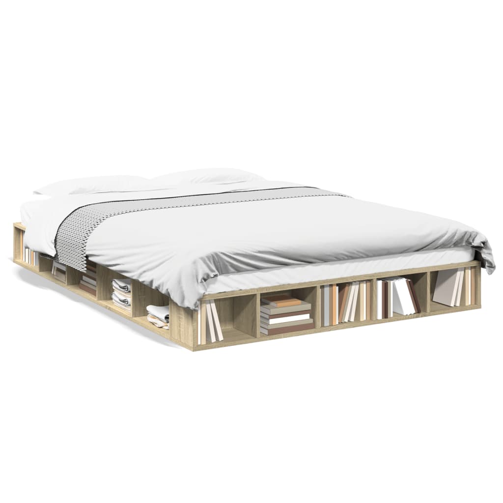 Bedframe bewerkt hout sonoma eikenkleurig 160x200 cm is nu te koop bij PeponiXL, paradijselijk wonen!