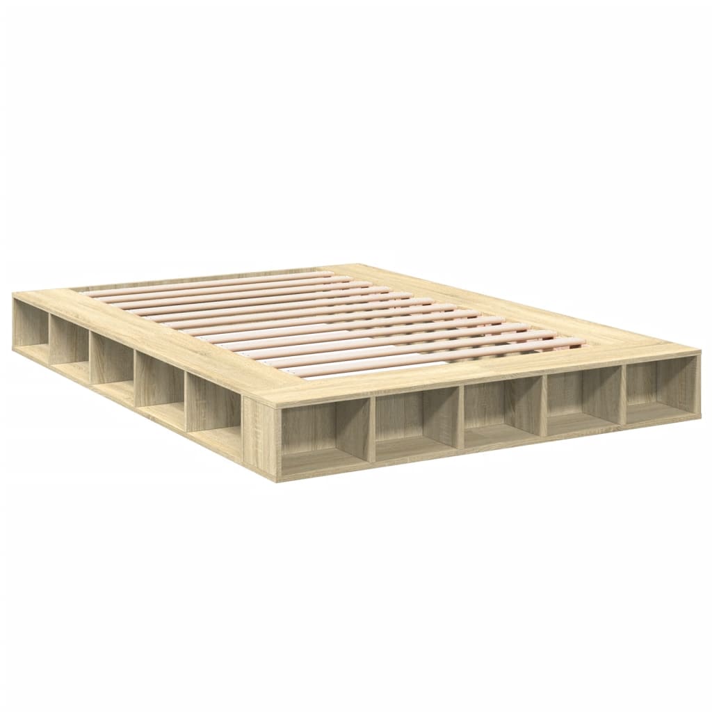 Bedframe bewerkt hout sonoma eikenkleurig 150x200 cm is nu te koop bij PeponiXL, paradijselijk wonen!