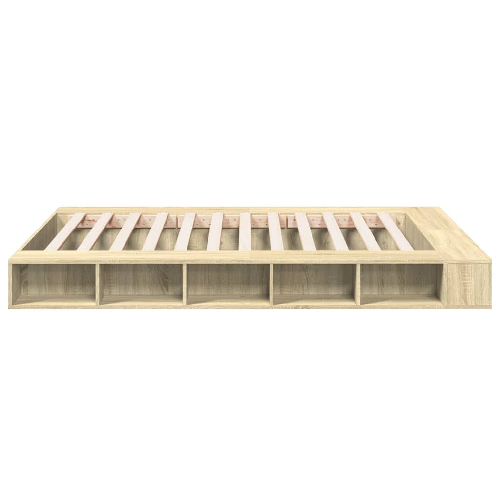 Bedframe bewerkt hout sonoma eikenkleurig 150x200 cm is nu te koop bij PeponiXL, paradijselijk wonen!