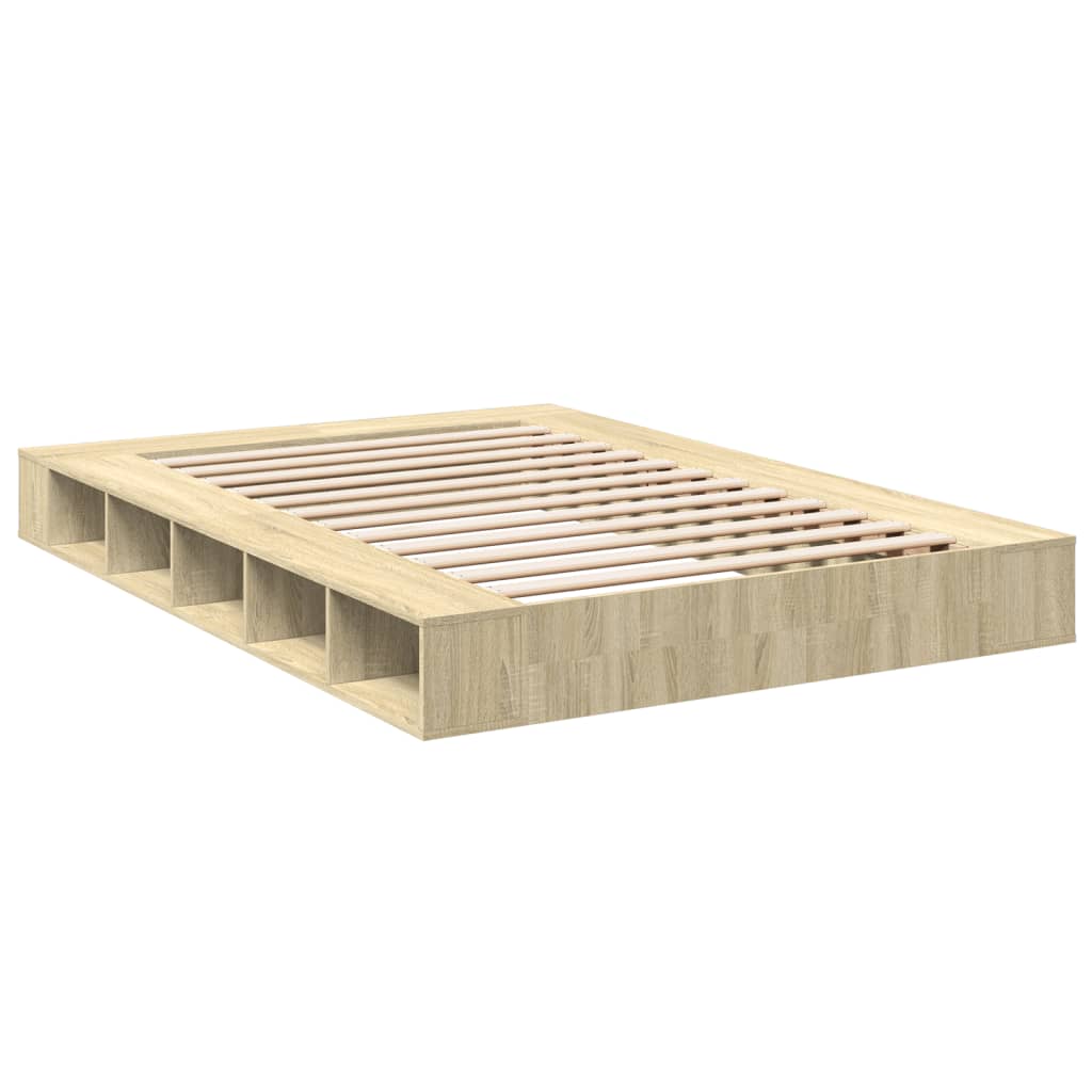 Bedframe bewerkt hout sonoma eikenkleurig 150x200 cm is nu te koop bij PeponiXL, paradijselijk wonen!