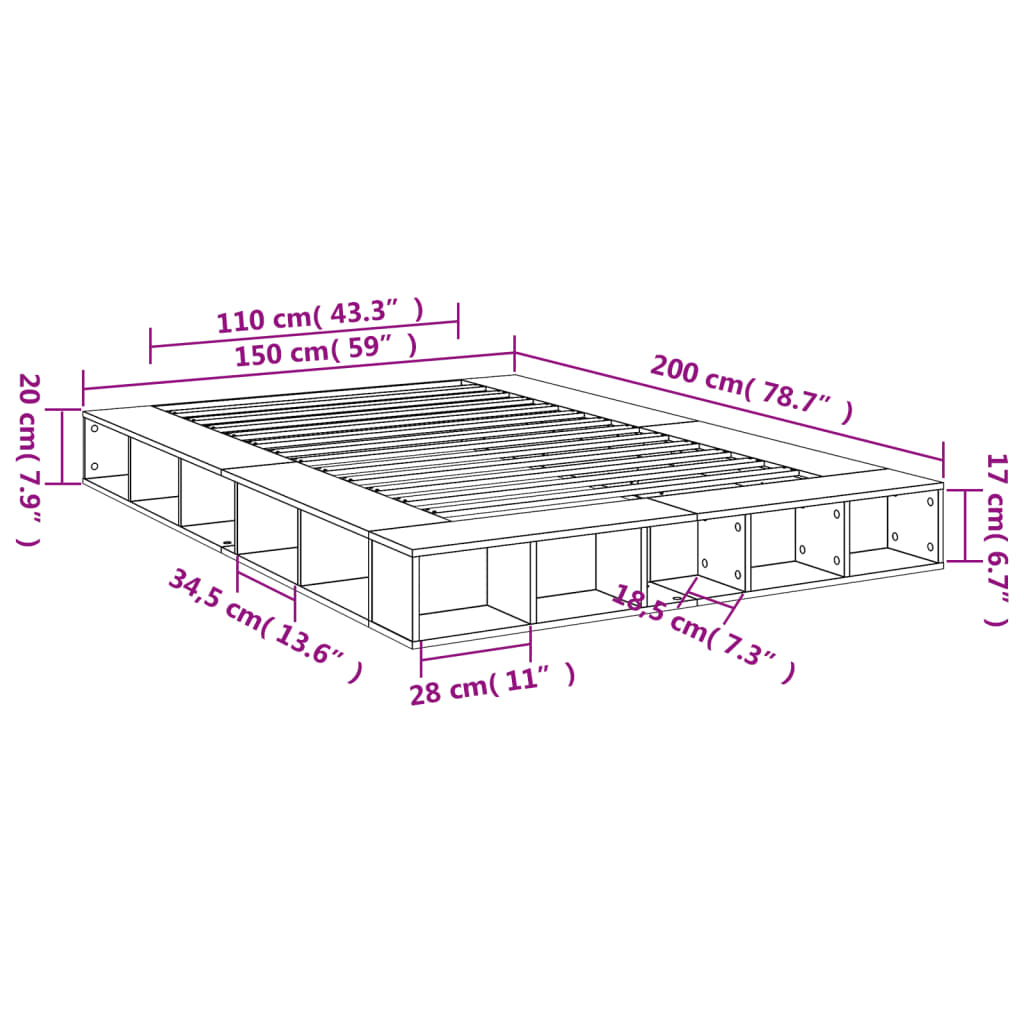 Bedframe bewerkt hout sonoma eikenkleurig 150x200 cm is nu te koop bij PeponiXL, paradijselijk wonen!
