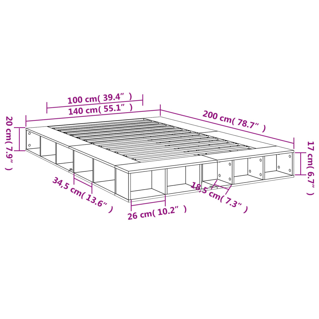 Bedframe bewerkt hout sonoma eikenkleurig 140x200 cm is nu te koop bij PeponiXL, paradijselijk wonen!