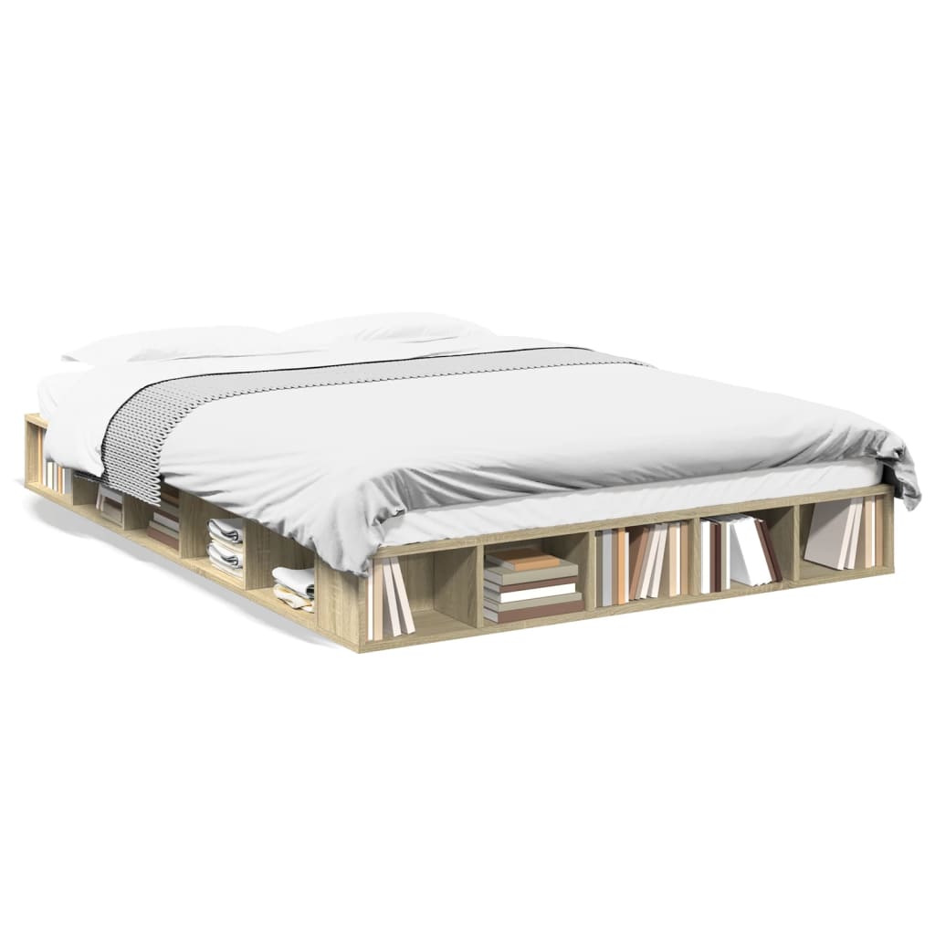 Bedframe bewerkt hout sonoma eikenkleurig 140x200 cm is nu te koop bij PeponiXL, paradijselijk wonen!