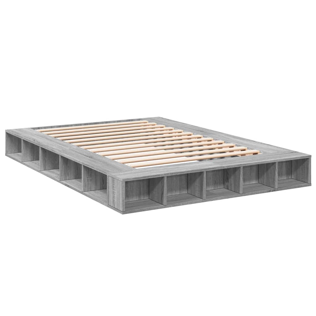Bedframe bewerkt hout grijs sonoma eikenkleurig 140x200 cm is nu te koop bij PeponiXL, paradijselijk wonen!