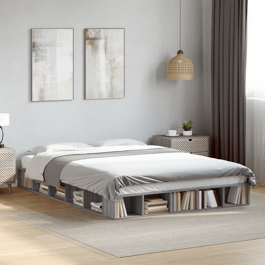 Bedframe bewerkt hout grijs sonoma eikenkleurig 140x200 cm is nu te koop bij PeponiXL, paradijselijk wonen!