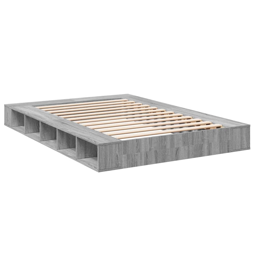 Bedframe bewerkt hout grijs sonoma eikenkleurig 140x200 cm is nu te koop bij PeponiXL, paradijselijk wonen!