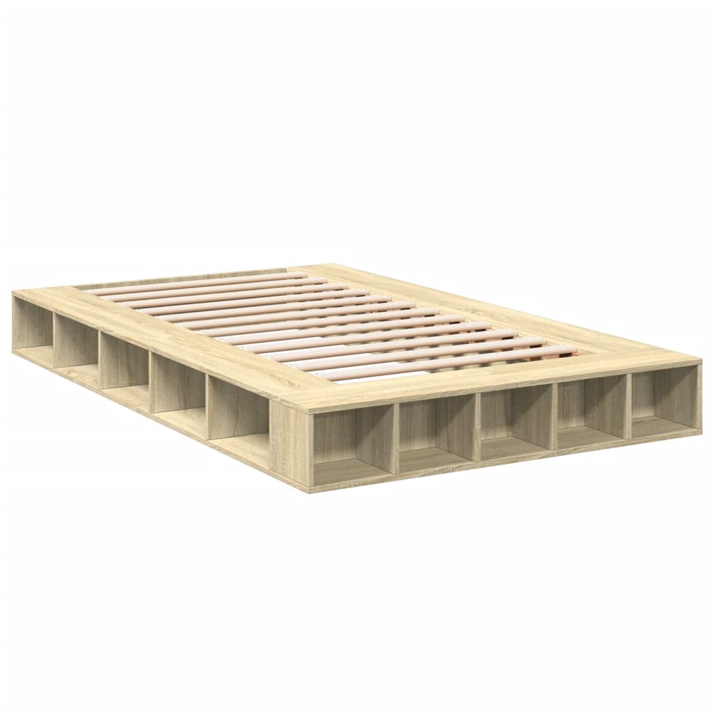 Bedframe bewerkt hout sonoma eikenkleurig 120x200 cm is nu te koop bij PeponiXL, paradijselijk wonen!