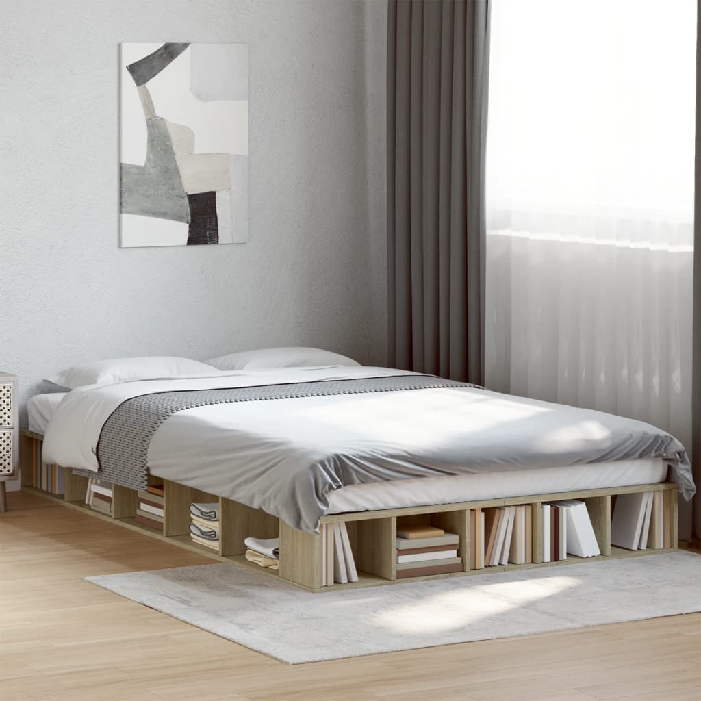 Bedframe bewerkt hout sonoma eikenkleurig 120x200 cm is nu te koop bij PeponiXL, paradijselijk wonen!