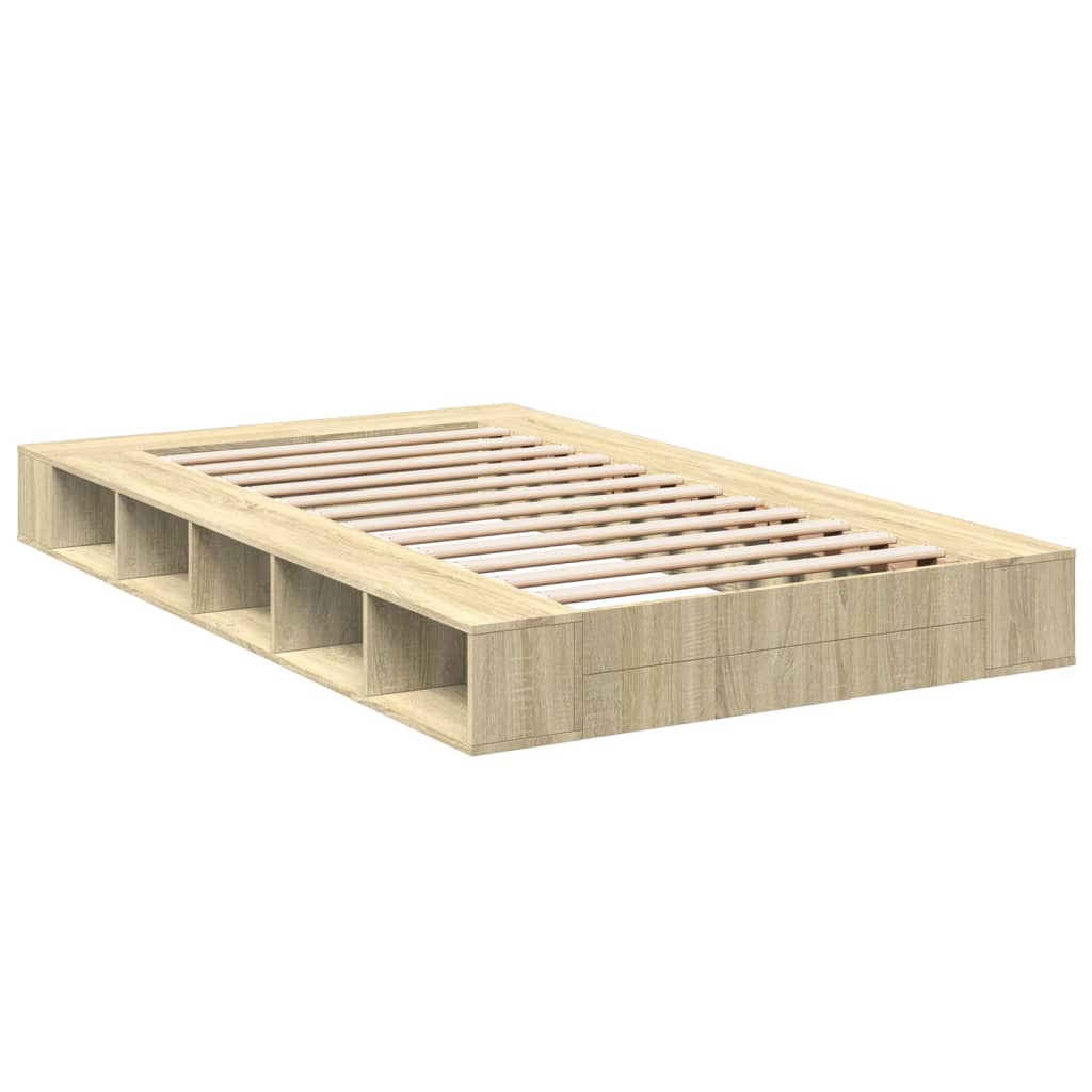 Bedframe bewerkt hout sonoma eikenkleurig 120x200 cm is nu te koop bij PeponiXL, paradijselijk wonen!
