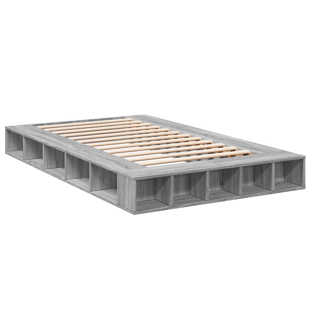 Bedframe bewerkt hout grijs sonoma eikenkleurig 140x190 cm is nu te koop bij PeponiXL, paradijselijk wonen!