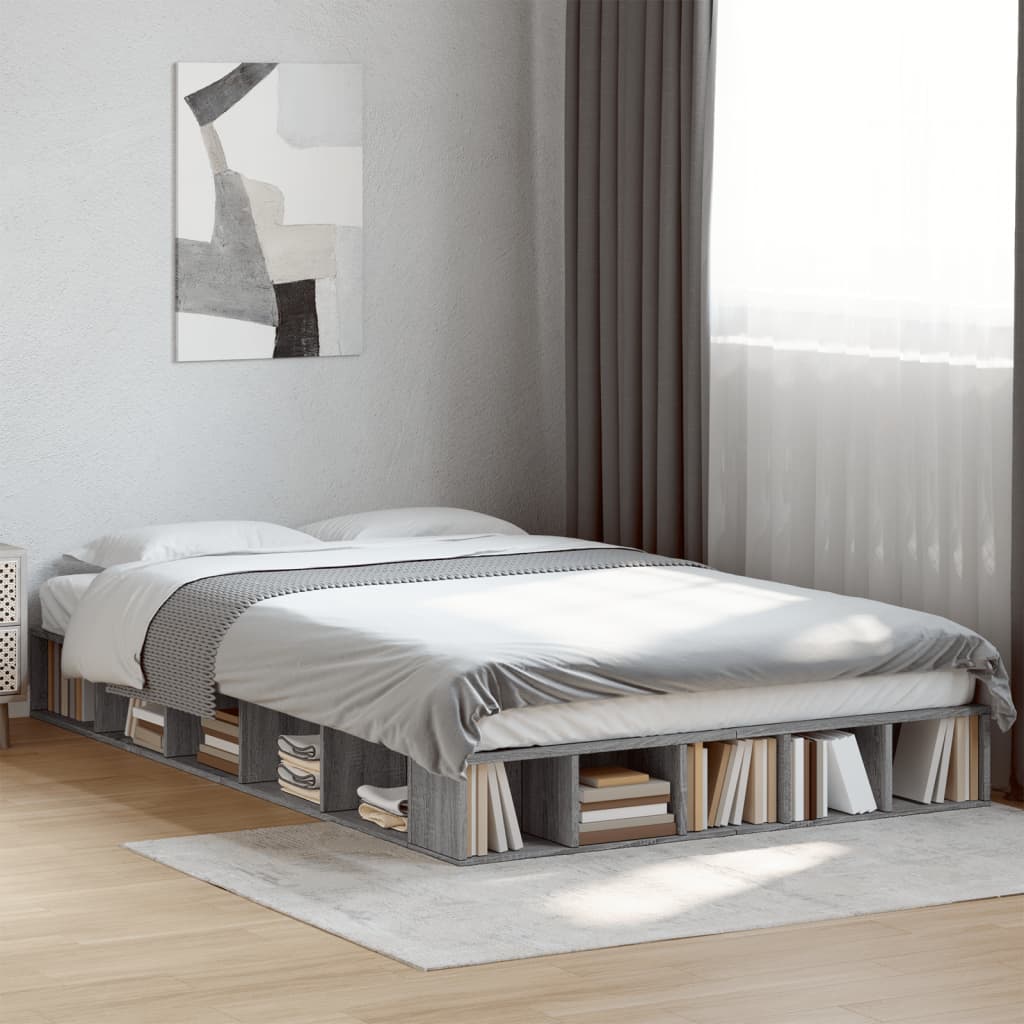 Bedframe bewerkt hout grijs sonoma eikenkleurig 140x190 cm is nu te koop bij PeponiXL, paradijselijk wonen!