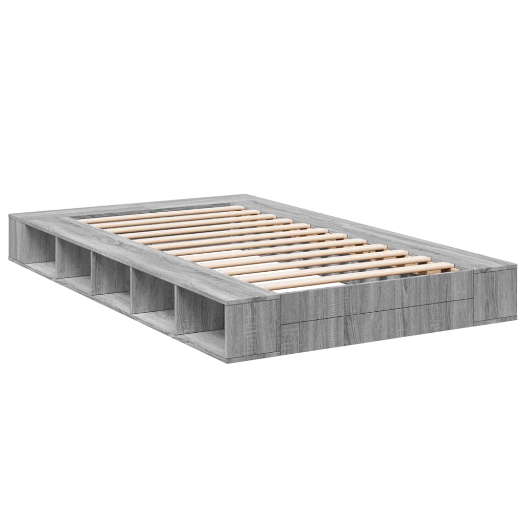 Bedframe bewerkt hout grijs sonoma eikenkleurig 140x190 cm is nu te koop bij PeponiXL, paradijselijk wonen!