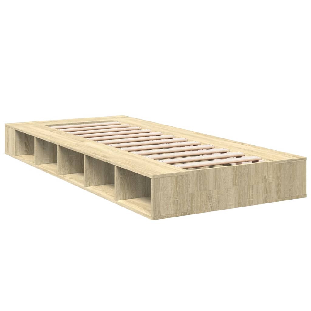Bedframe bewerkt hout sonoma eikenkleurig 100x200 cm is nu te koop bij PeponiXL, paradijselijk wonen!