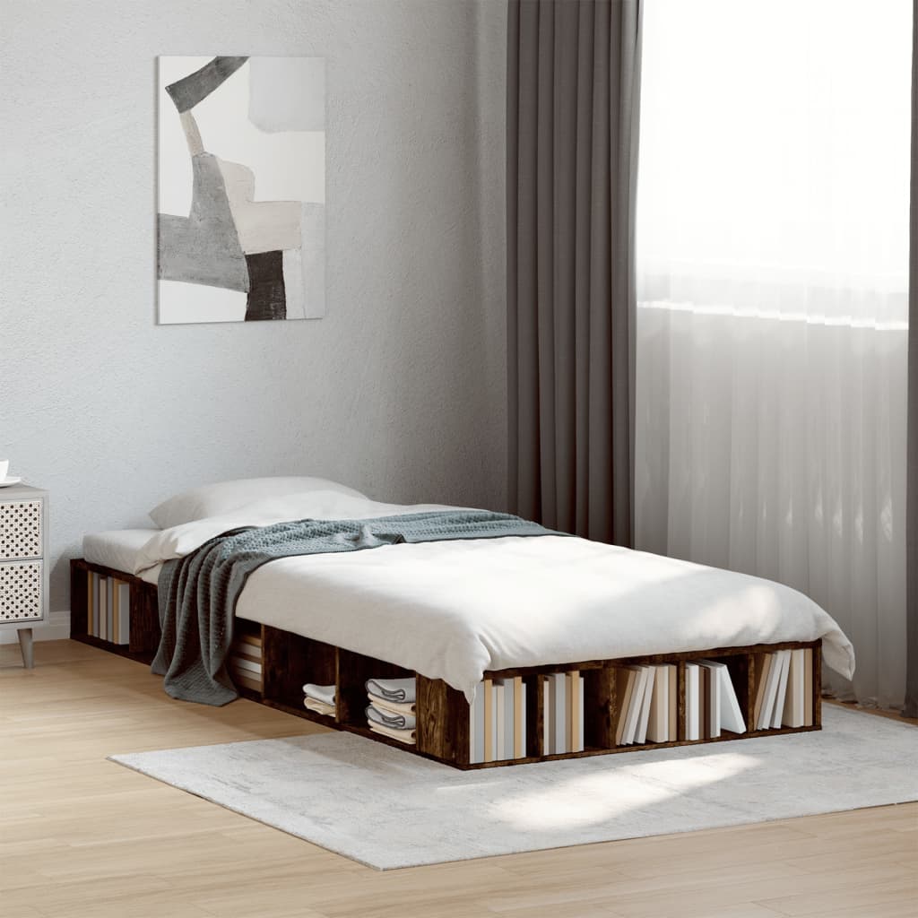 Bedframe bewerkt hout gerookt eikenkleurig 100x200 cm is nu te koop bij PeponiXL, paradijselijk wonen!