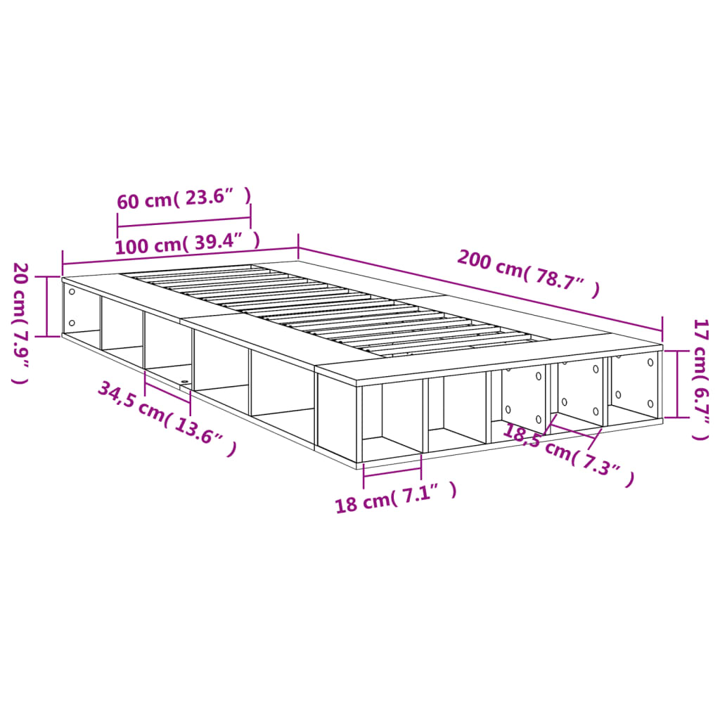 Bedframe bewerkt hout gerookt eikenkleurig 100x200 cm is nu te koop bij PeponiXL, paradijselijk wonen!