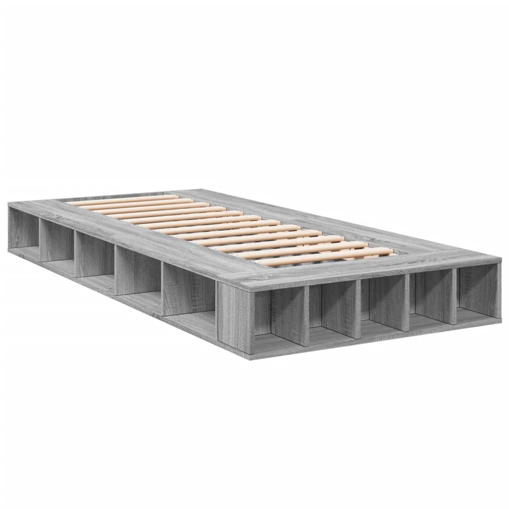 Bedframe bewerkt hout grijs sonoma eikenkleurig 100x200 cm is nu te koop bij PeponiXL, paradijselijk wonen!