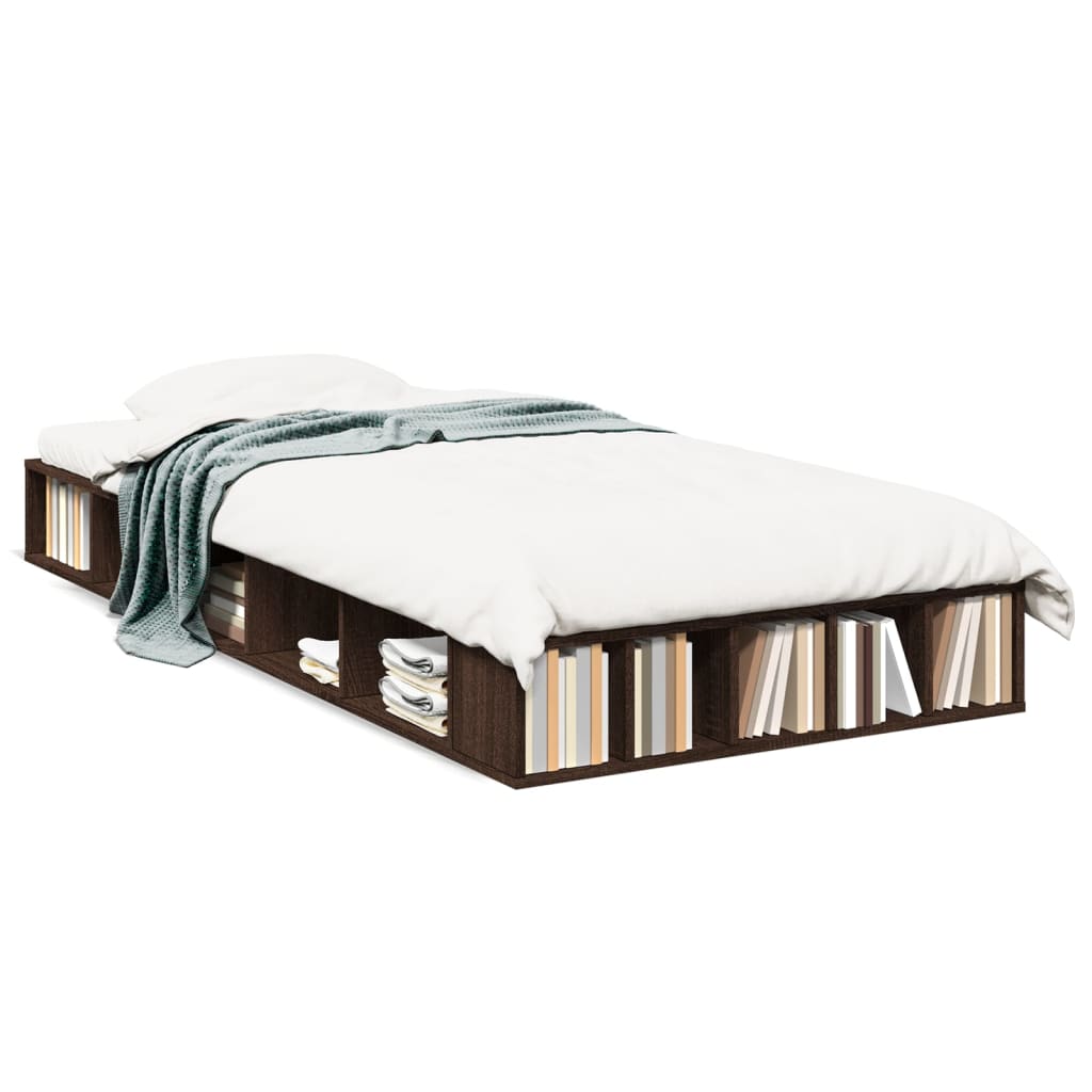 Bedframe bewerkt hout bruin eikenkleur 100x200 cm is nu te koop bij PeponiXL, paradijselijk wonen!