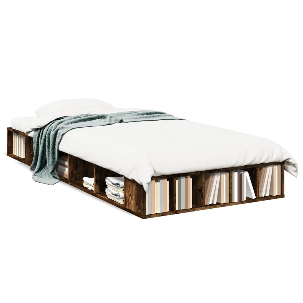 Bedframe bewerkt hout gerookt eikenkleurig 90x200 cm is nu te koop bij PeponiXL, paradijselijk wonen!