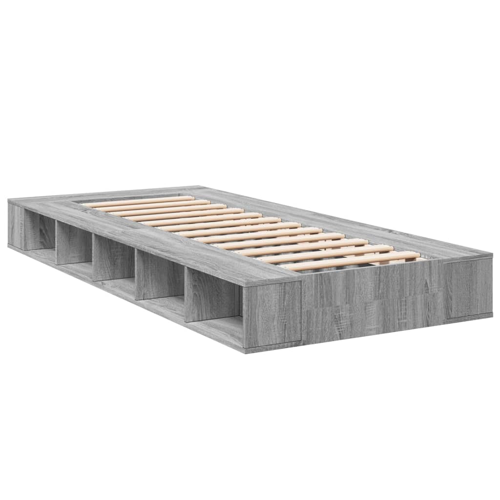 Bedframe bewerkt hout grijs sonoma eikenkleurig 90x200 cm is nu te koop bij PeponiXL, paradijselijk wonen!