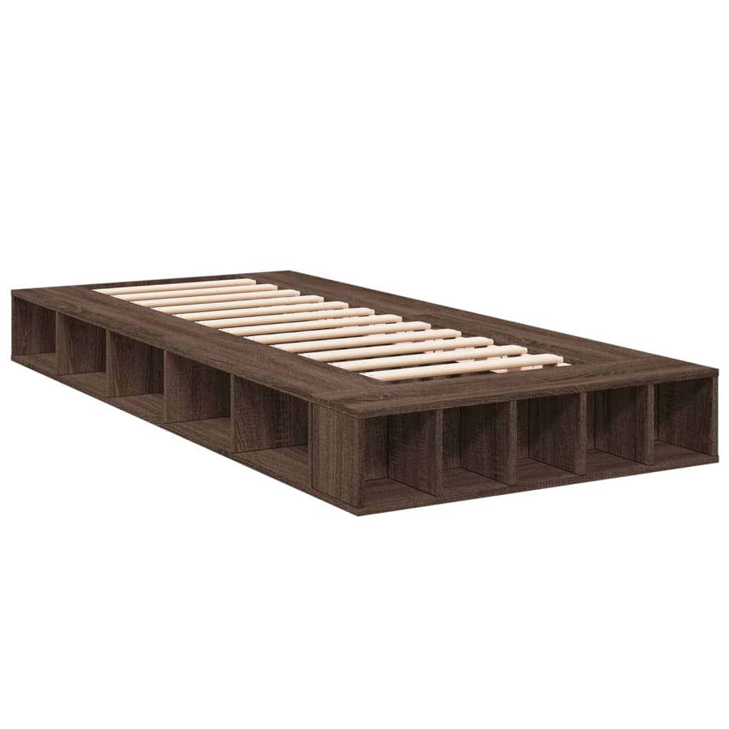 Bedframe bewerkt hout bruin eikenkleur 90x200 cm is nu te koop bij PeponiXL, paradijselijk wonen!
