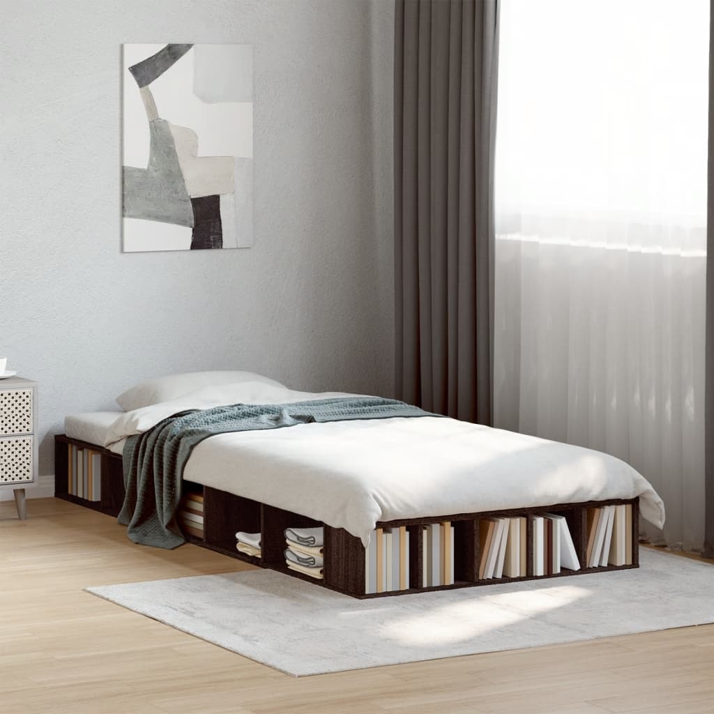 Bedframe bewerkt hout bruin eikenkleur 90x200 cm is nu te koop bij PeponiXL, paradijselijk wonen!