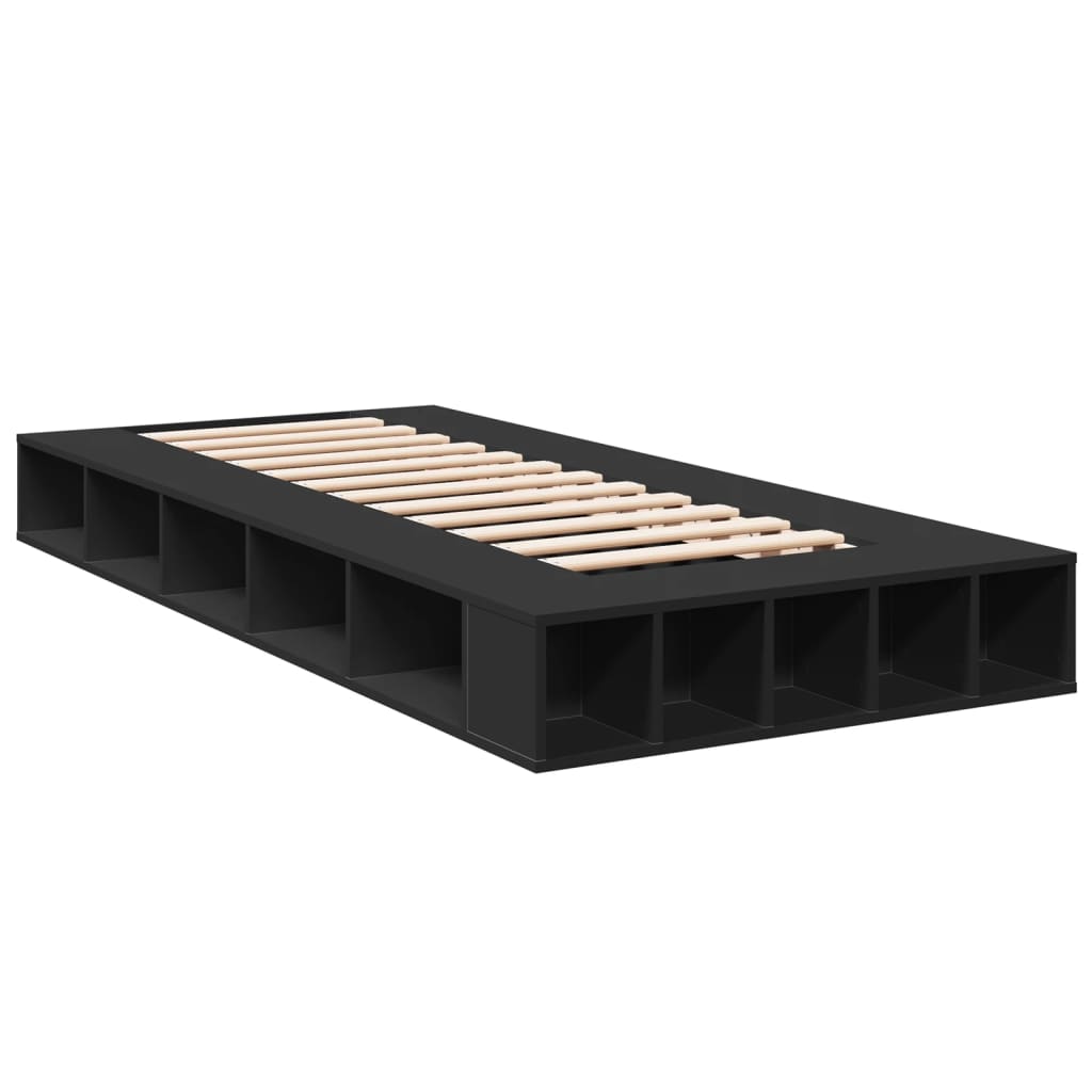 Bedframe bewerkt hout zwart 90x190 cm is nu te koop bij PeponiXL, paradijselijk wonen!