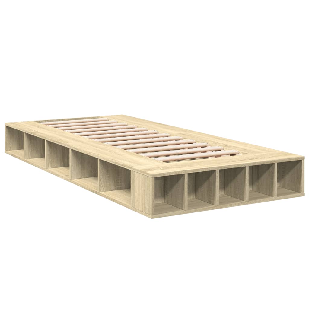 Bedframe bewerkt hout sonoma eikenkleurig 90x190 cm is nu te koop bij PeponiXL, paradijselijk wonen!