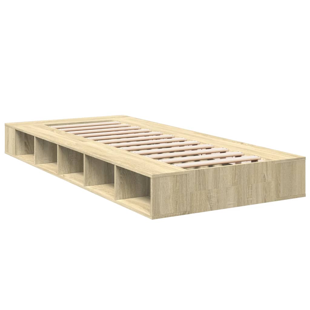 Bedframe bewerkt hout sonoma eikenkleurig 90x190 cm is nu te koop bij PeponiXL, paradijselijk wonen!